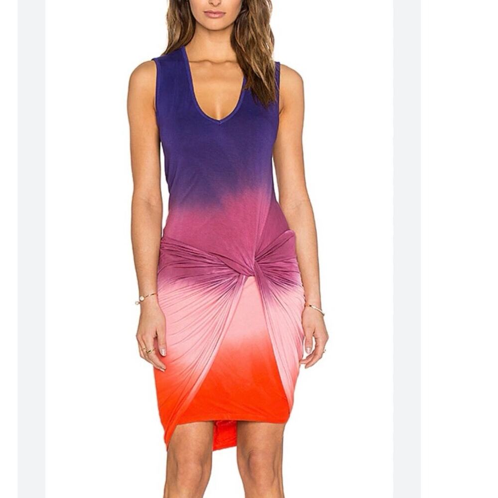 Young, Fabulous & Broke Fleur Purple Ombre Tie Dye Ruched Bodycon Twist Dress